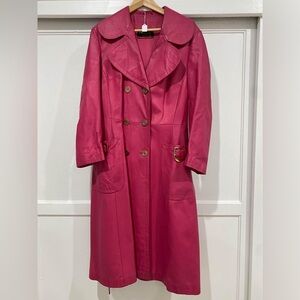 Vintage Danaya women’s Hot Pink Long Genuine Leather Coat Size M
